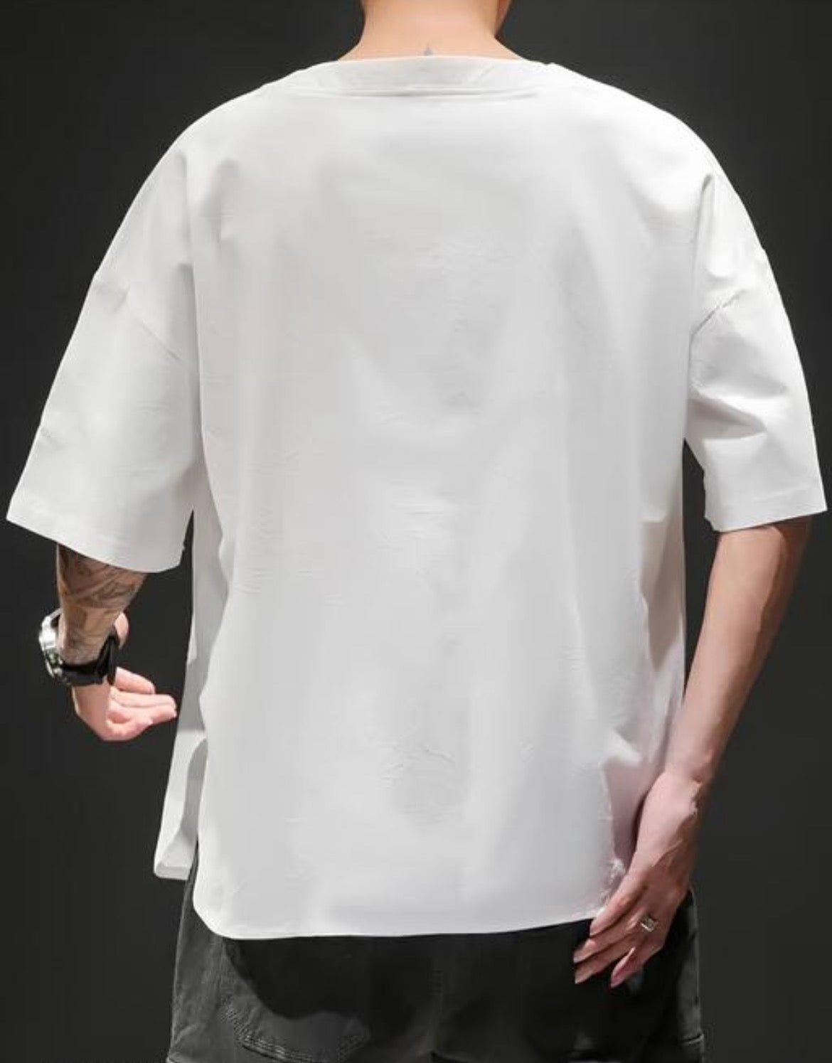 Maniac Mens solid regular round white Tshirt