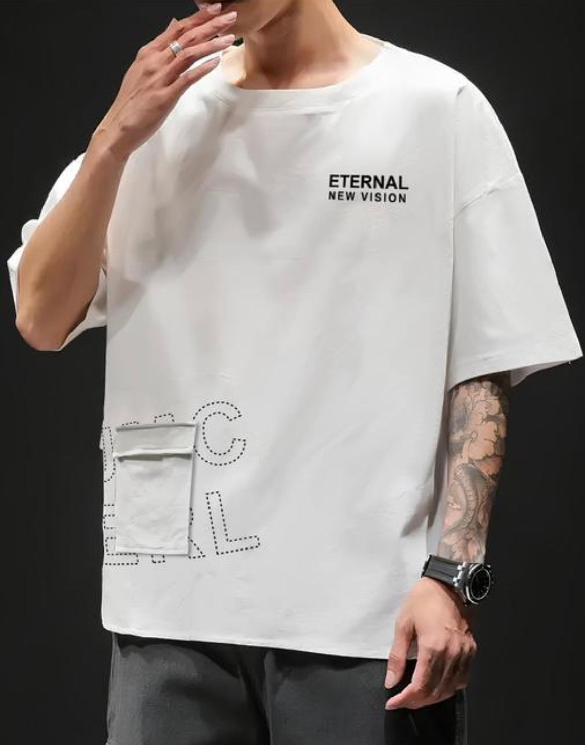 Maniac Mens solid regular round white Tshirt