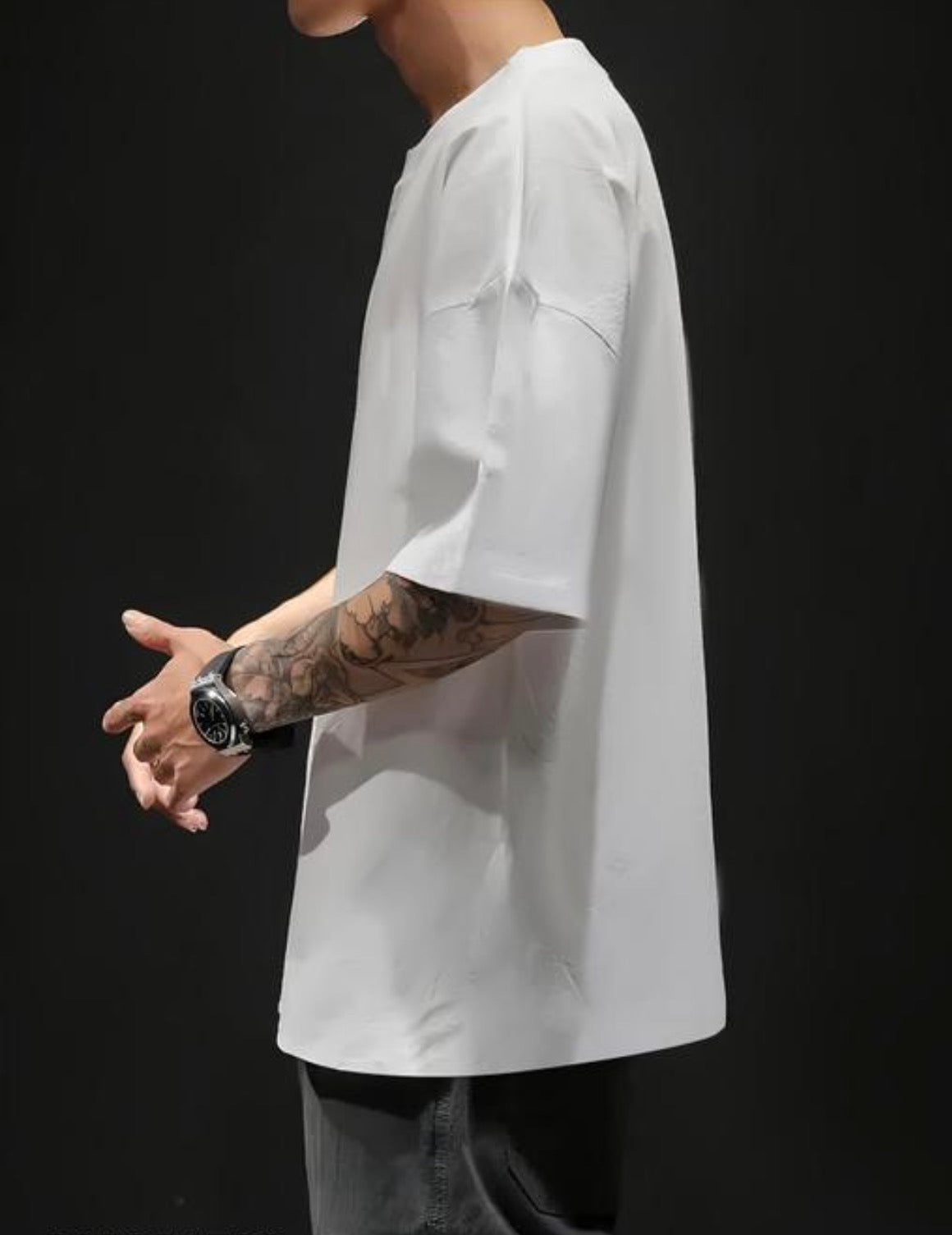 Maniac Mens solid regular round white Tshirt